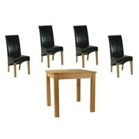 Essentials Oak Dining Set - Small Square with 4 Black Roll Top Leather Chairs