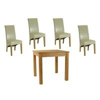 Essentials Oak Dining Set - Small Square with 4 Cream Roll Top Leather Chairs