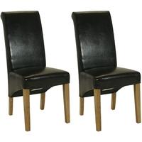 Essentials Oak Dining Chair - Brown Roll Top Leather (Pair)