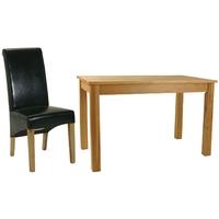 Essentials Oak Dining Set - Rectangular with 4 Black Roll Top Leather Chairs