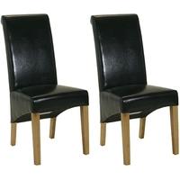 Essentials Oak Dining Chair - Black Roll Top Leather (Pair)