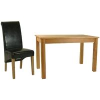 essentials oak dining set rectangular with 4 brown roll top leather ch ...