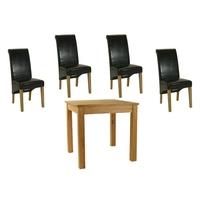 Essentials Oak Dining Set - Small Square with 4 Brown Roll Top Leather Chairs
