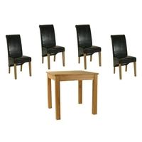 essentials oak dining set small square with 4 brown roll top leather c ...