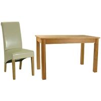 essentials oak dining set rectangular with 4 cream roll top leather ch ...