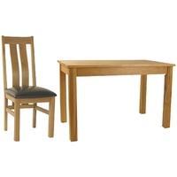 Essentials Oak Dining Set - Rectangular with 4 Curve Back with Faux Seat Chairs