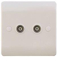 ESR Sline White Twin Coaxial TV Outlet Un-Isolated Single Wall Plate