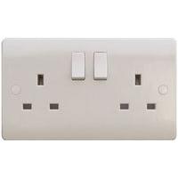 ESR Sline 13A White 2G Twin 230V UK 3 Switched Electric Wall Socket