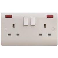 ESR Sline 13A White 2G Twin 230V UK 3 Switched Electric Wall Socket with Neon