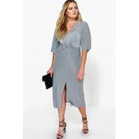 Esme Kimono Sleeve Wrap Front Midi Dress - grey