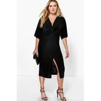Esme Kimono Sleeve Wrap Front Midi Dress - black