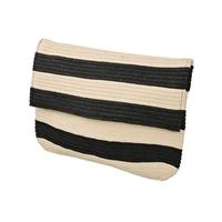 Essentials Paper Straw Striped Clutch - Black and Beige