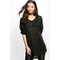 Essy Oversized Drapey Slub Jumper - black