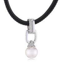 Esprit Silver CZ Simulated Pearl and Black Cord Pendant ESNL92224A420