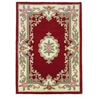 etrading1 Lotus Premium Aubusson Wool Rug, 60 cm x 120 cm, Red