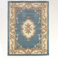 etrading1 lotus premium aubusson wool rug 67 cm x 127 cm blue