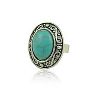 Ethnic Tibetan Silver Turquoise Rings Adjustable Oval Shape Rings