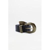 Etched Pattern Leather Belt, BLACK