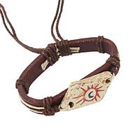 Ethnic Style Coffee PU Leather Chain Bracelets Eye Decoration Adjustable Wrap Bracelets