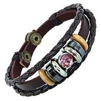 Ethnic For Couples 20cm Men\'s Brown Leather Leather Bracelet(Blue, Pink)(1 Pc) Christmas Gifts