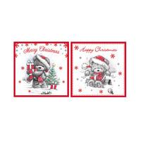 Eurowrap 12 Christmas Acetate Cards - Grey Teddy Red Finish