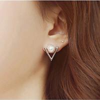 Euner 2015 New Arrival Elegant Pearl Stud Earrings Fashion Gold Plated Triangle Metal Ear Stud For Women