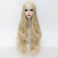 European Style Long Loose Wavy U Part Hair Light Blonde Synthetic Party Wig