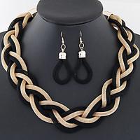 European Style Concise Fashion Metal Braided Necklace Earrings Set
