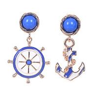 European Style Fine Jewelry Vintage Blue Resin Dangle Earrings Original Asymmetric Boat Helm Anchor Earrings For Women