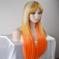 Europe and the United States Ms. fashion long hair straight golden red Omber high-temperature mixed-color silk wig