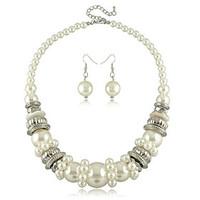 European Exaggerate Pearl Necklace Earrings Jewelry Set