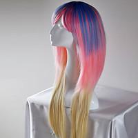 Europe and the United States Ms. fashion long straight blue powder gold Omber high temperature wire wig