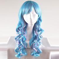 European and American women \'s fashion bar long curls mixed blue high temperature wire wig