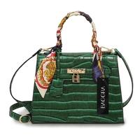europe fashion women pu handbag crocodile pattern ribbon handle lock t ...