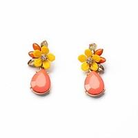 European Luxury Gem Geometric Earrrings Vintage Pink Flower Drop Earrings for Women Fashion Jewelry Best Gift