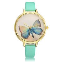 European style Simple fashion Woman watches butterfly Fine Leather Quartz watch relogio feminino