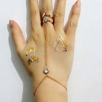 European Style Fashion Simple Geometric Rhinestone Bracelet With Ring