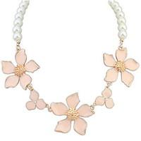 Euramerican Fashion Simple Pink Flower Luxury Elegant Pearl Lady Party Necklace Movie Jewelry
