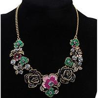 Euramerican Luxury Fuchsia Personalized Elegant Rhinestone Fresh Flower Necklace Lady Party Statement Jewelry