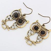 Euramerican Fashion Gold Personalized Elegant Rhinestone Owl Earrings Lady Party Movie Jewelryy