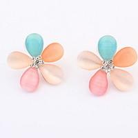 Euramerican Adorable Elegant Flower Multicolor Opal Rhinestone Women\'s Daily Stud Earrings Gift Jewelry