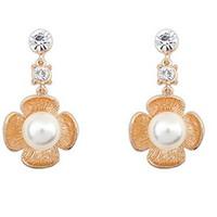 Euramerican Luxury Elegant Flower Rhinestone Gold Pearl Earrings Lady Party Drop Earrings Movie Jewelry