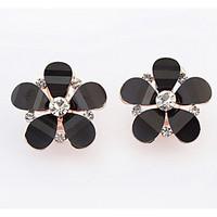 Euramerican Fashionable Sweet Flower Rhinestone Black Stud Earrings Lady Daily Stud Earrings Gift Jewelry