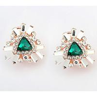 Euramerican Luxury Elegant Green Rhinestone Gem Triangle Ear Clips Women\'s Daily Movie Jewelry