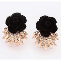 Euramerican Fashion Friendship Rhinestone Lady Office Career Black Flower Earrings Statement Jewelry