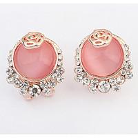 Euramerican Round Delicate Elegant Rhinestone Opal Stud Earrings Women\'s Congratulations Movie Jewelry