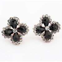 Euramerican Fashion Elegant Temperament Flower Rhinestone Earrings Female Daily Black Stud Earrings Jewelry Gifts
