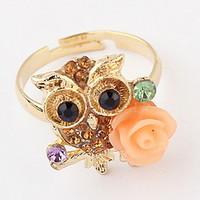 Euramerican Gold Sweet Delicate Rhinestone Owl Flower Cuff Ring Gift Jewelry