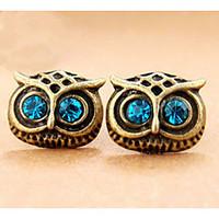 Euramerican Fashion Delicate Rhinestone Eyes Vintage The Owl Earrings Small Copper lovely Female Halloween Earrings Statement Jewelry