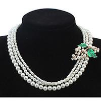 Euramerican Graceful Luxury Multilayer Maple Leaf Pearl Female Party Necklace Movie Jewelry